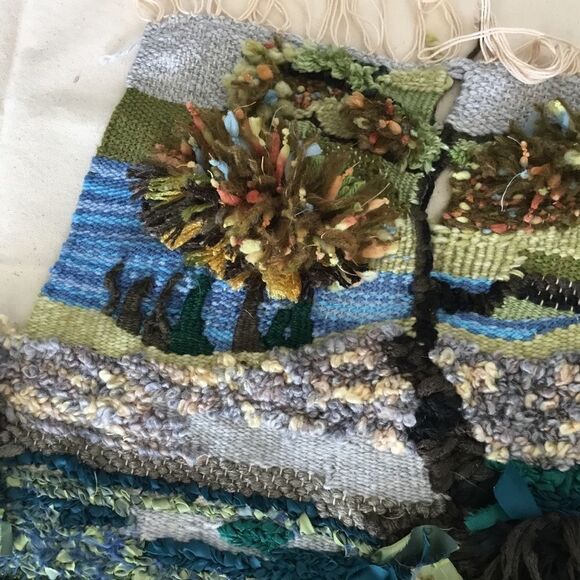 OOAK handmade woven wall hanging blue green. A0002 - Picture 5 of 7